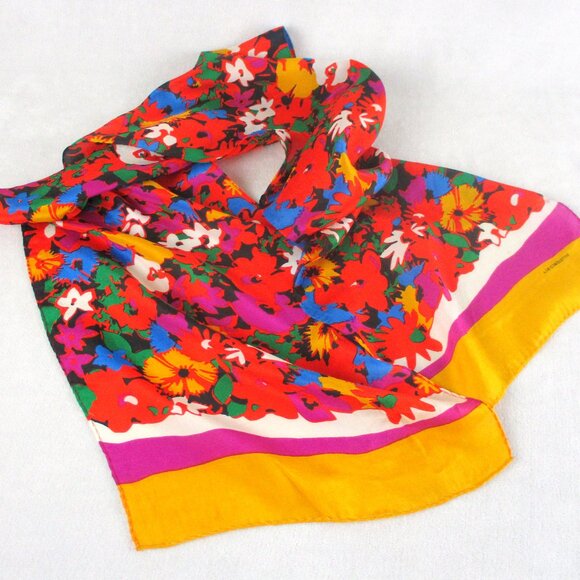 Five Vintage 1980s Liz Claiborne Silk Scarves Flowers and Stripes - Picture 7 of 7